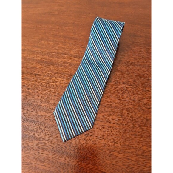 Madison Mens Neck Tie Turquoise Striped Tie - Picture 1 of 2